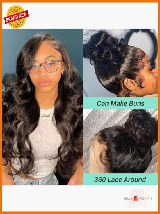360 Lace Front Wig Human Hair 220 Density Wavy Drawstring Glueless 18\